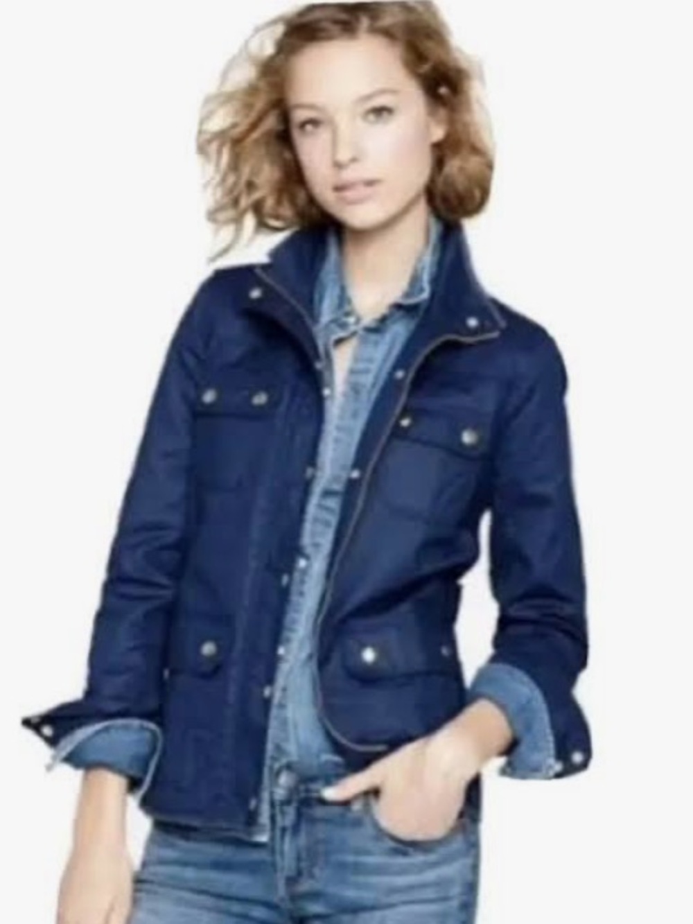 J. Crew Vintage Downtown Navy Utility Field Jacket with Brass Snap Details, Sz M